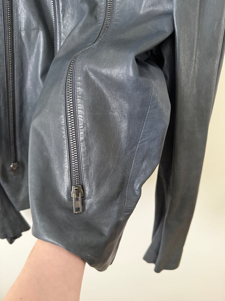 5 Zip Leather Moto Jacket