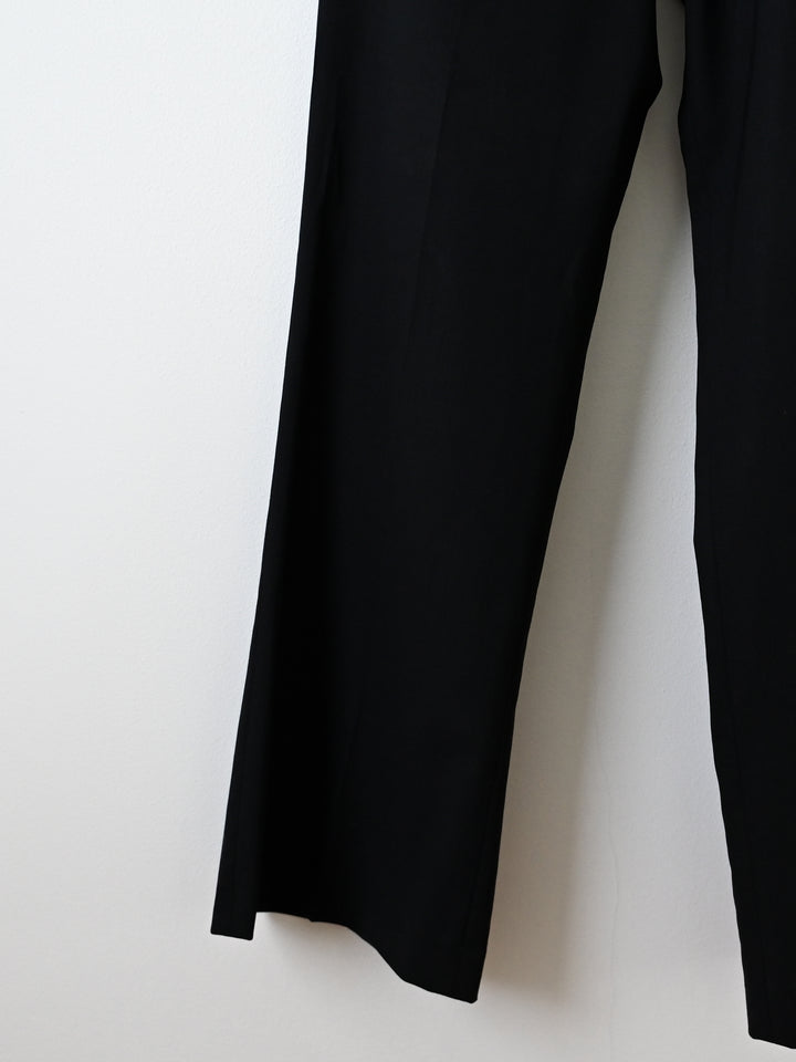 Leather Trim Wide Leg Wool Pants