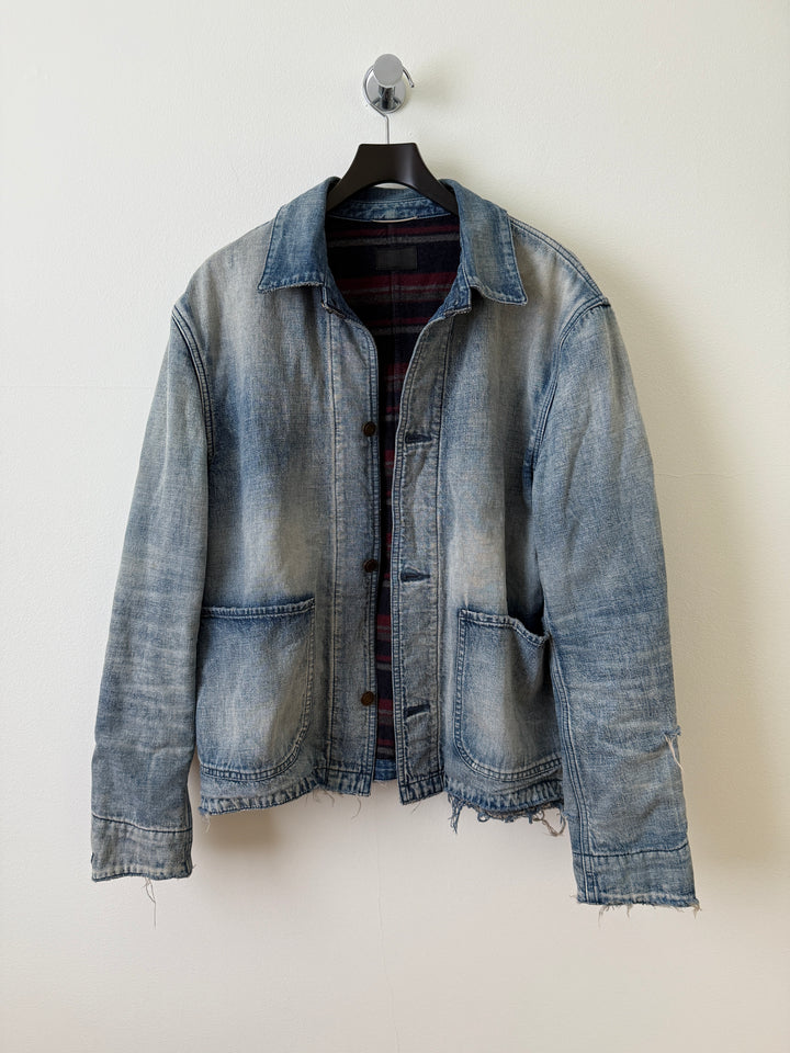 Distressed Denim Wool Lined Jacket