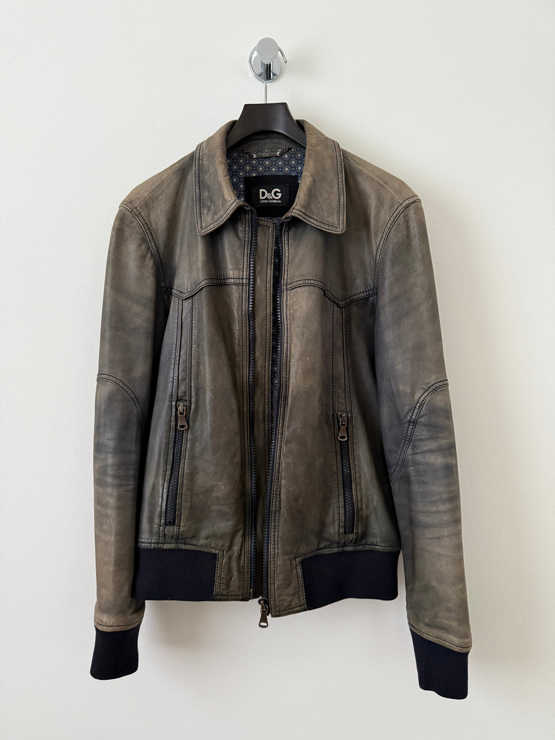 2000s Faded Leather Bomber Jacket