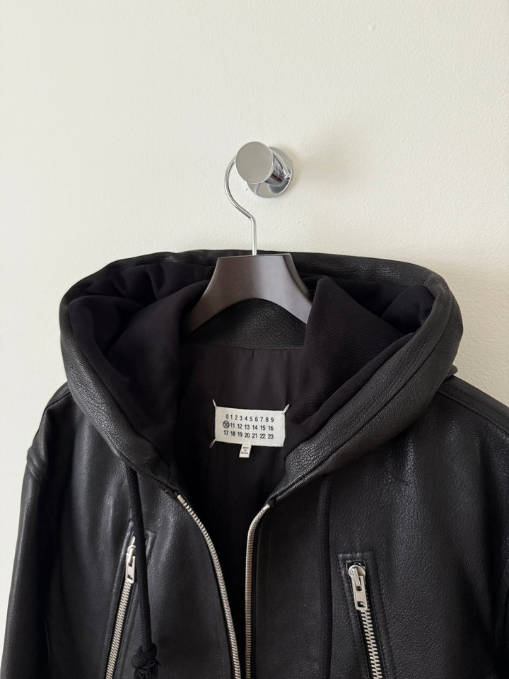5 Zip Goat Leather Hooded Jacket