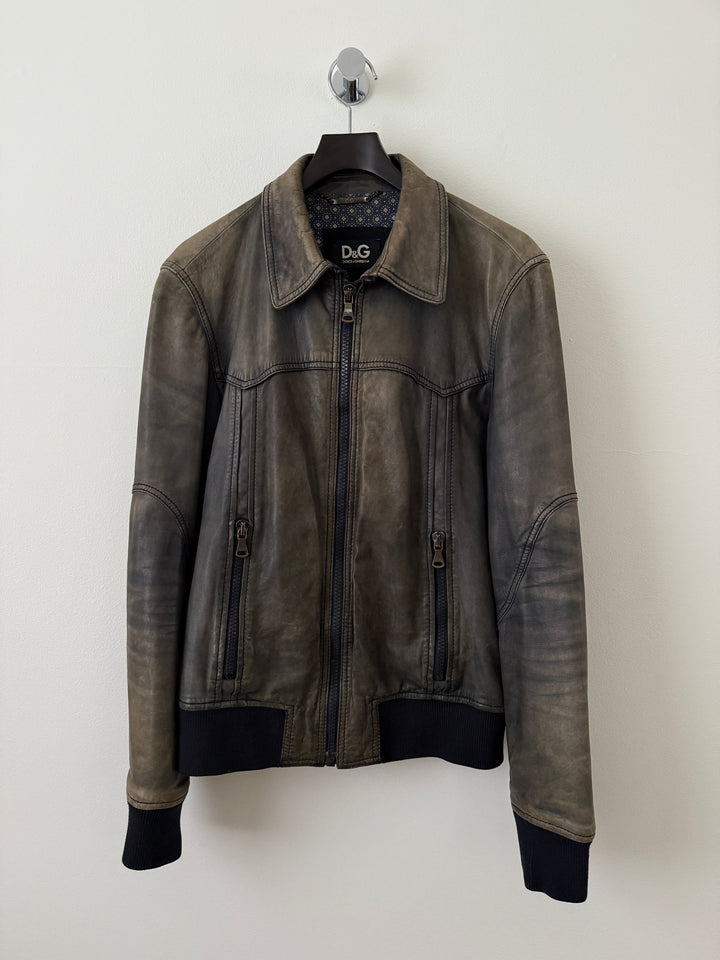 2000s Faded Leather Bomber Jacket