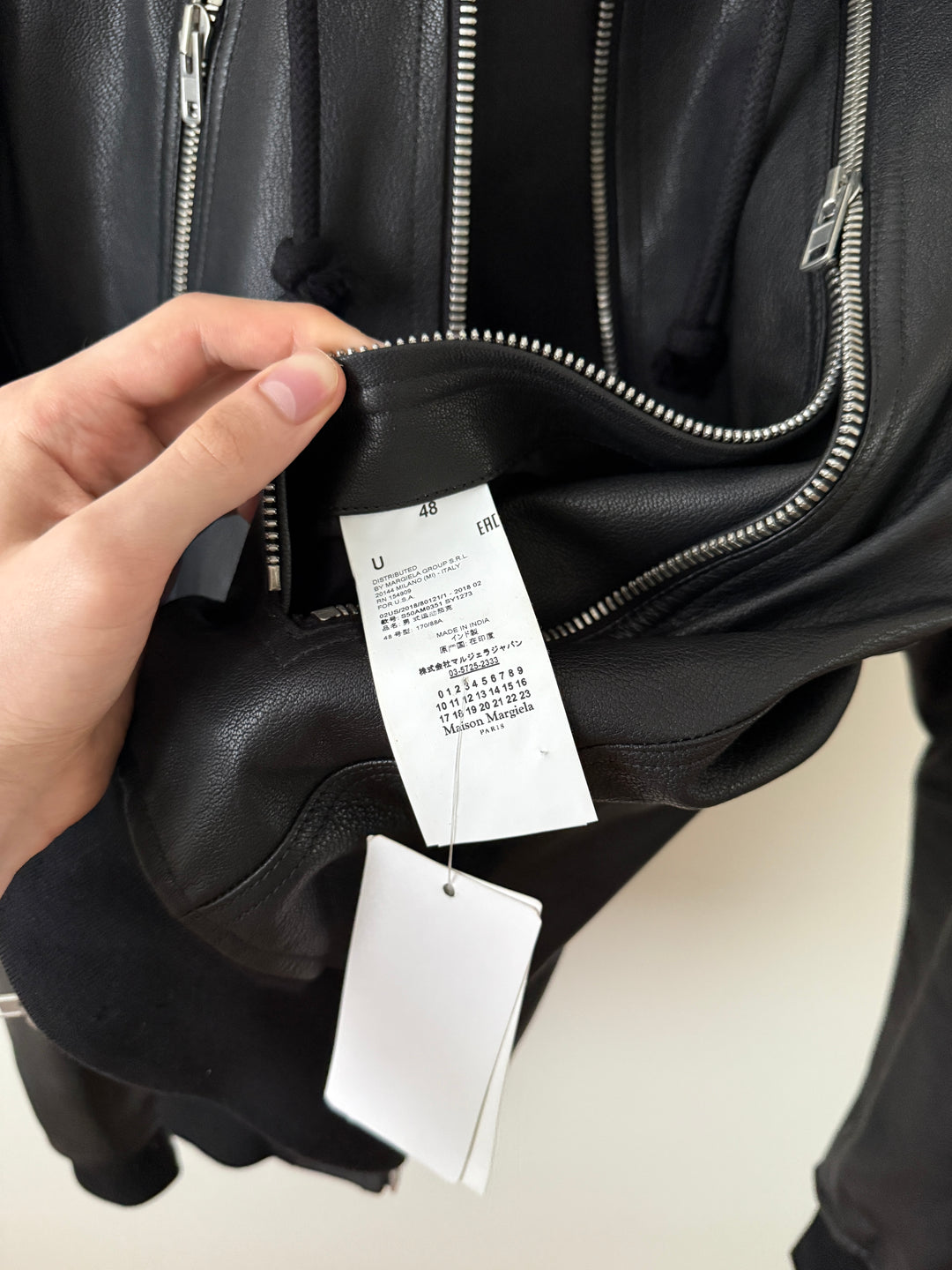 5 Zip Goat Leather Hooded Jacket