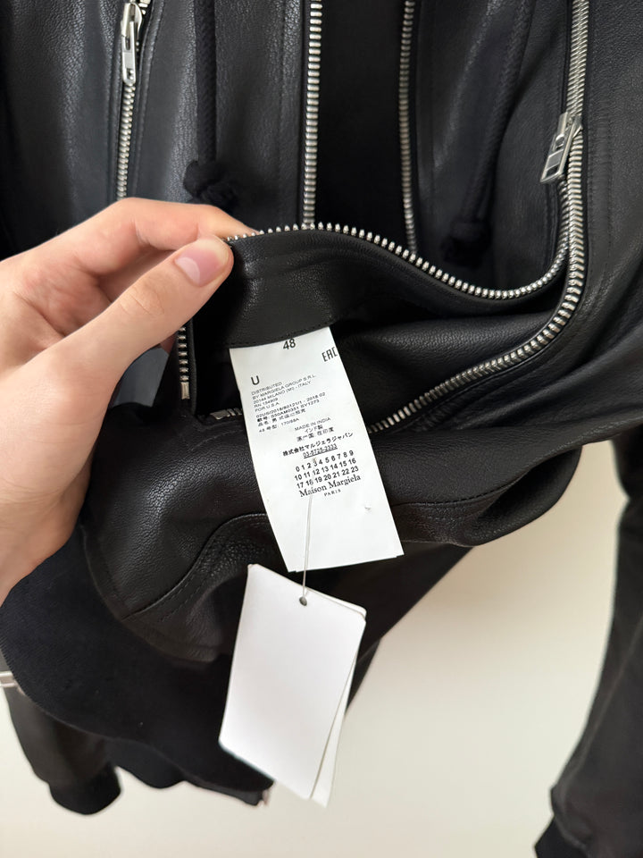 5 Zip Goat Leather Hooded Jacket