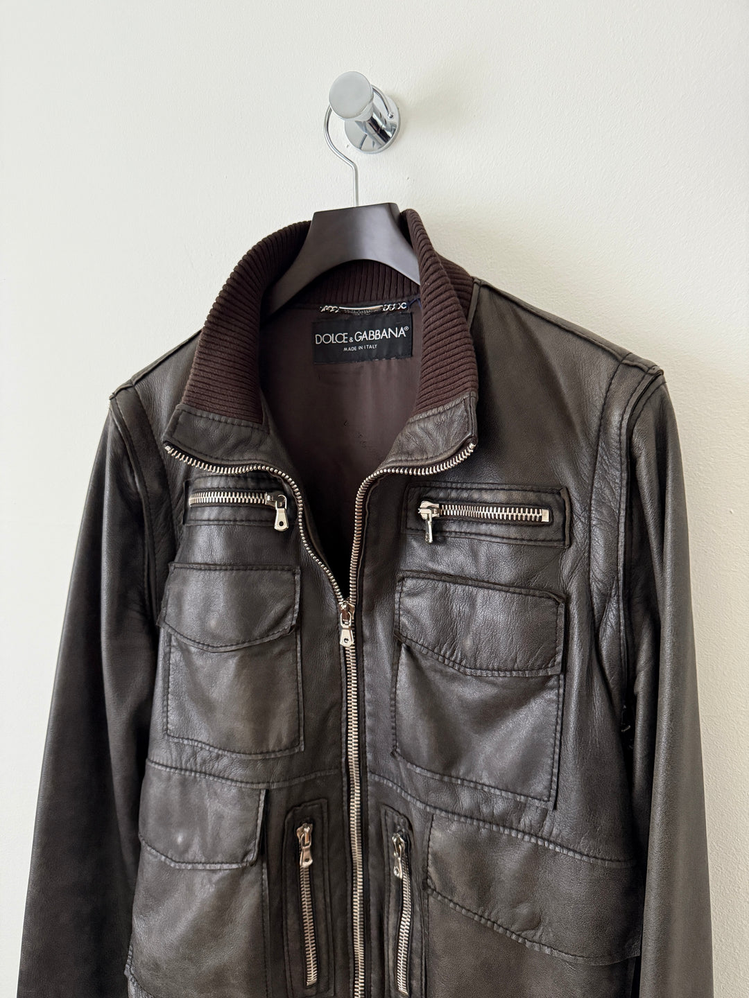 Multi-Zip Faded Leather Jacket