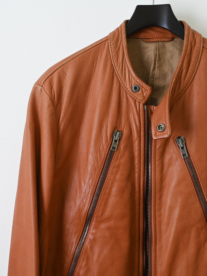 Brown 5 Zip Leather Moto Jacket