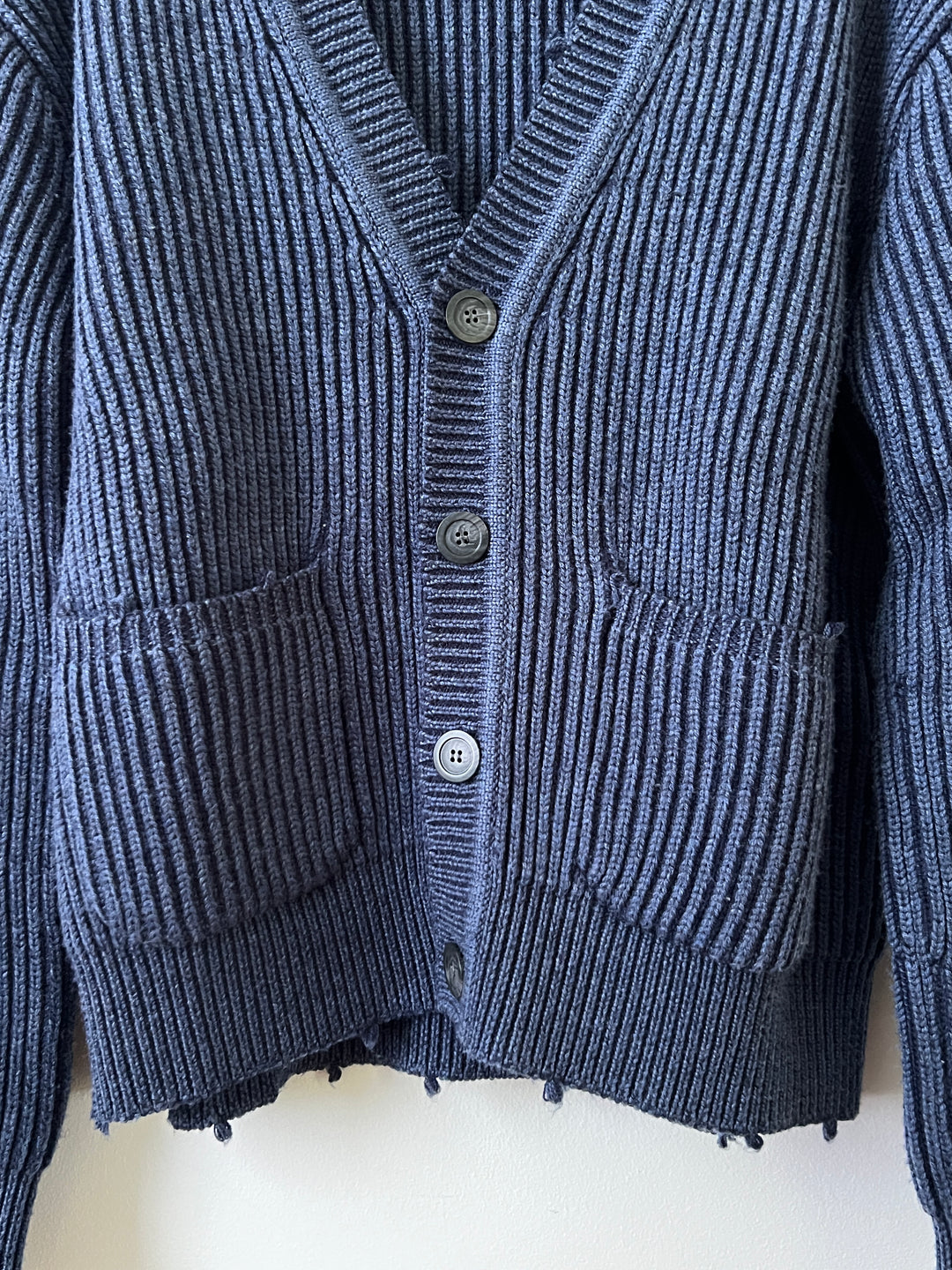 Structure Wool Knit Distressed Cardigan Sweater