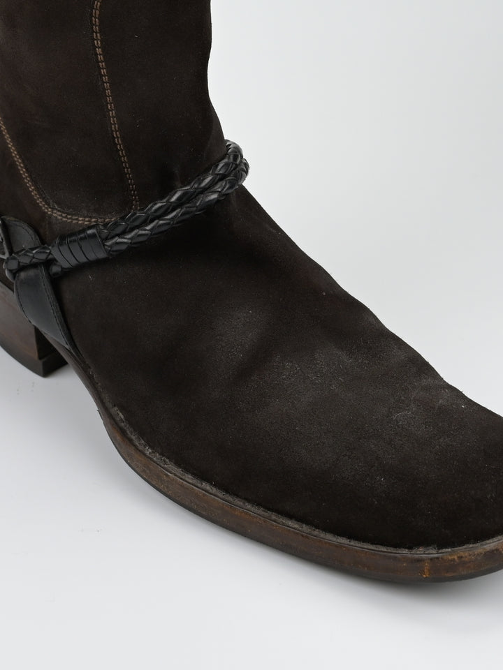 Suede Intrecciato Braided Weave Cord Boots