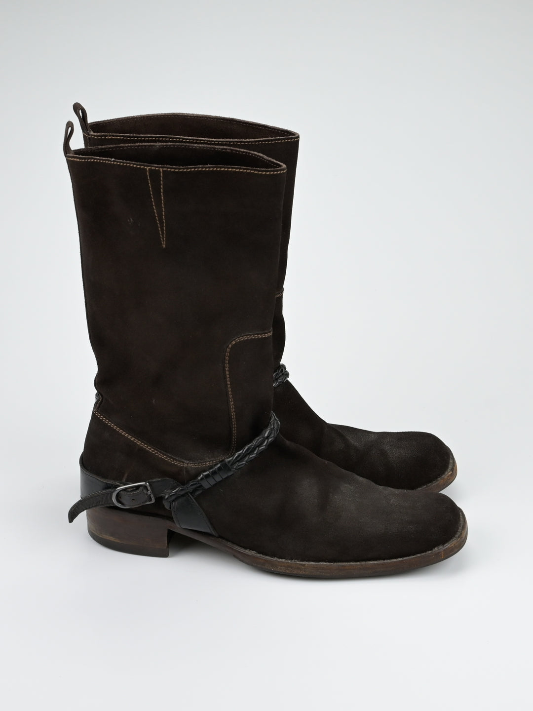 Suede Intrecciato Braided Weave Cord Boots