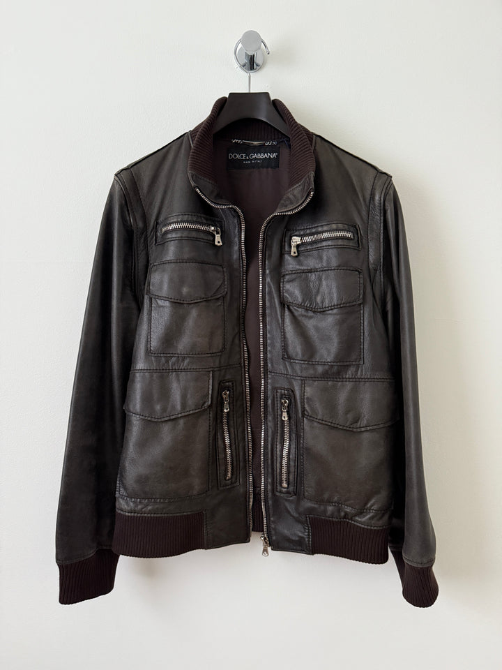 Multi-Zip Faded Leather Jacket