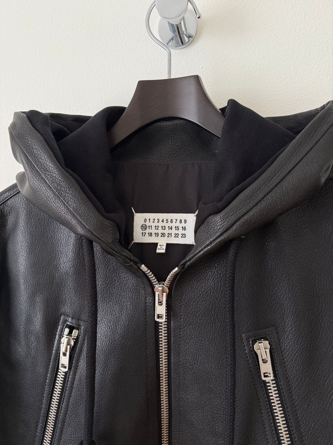 5 Zip Goat Leather Hooded Jacket