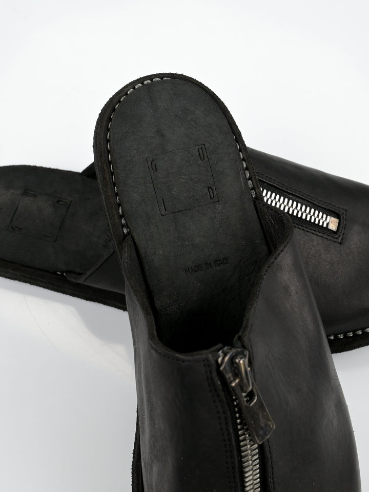Front Zip Calf Leather Full Grain Slipper