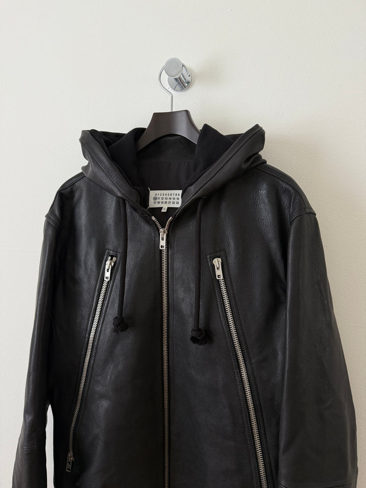 5 Zip Goat Leather Hooded Jacket