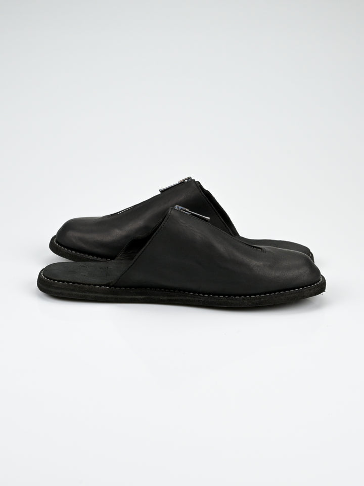 Front Zip Calf Leather Full Grain Slipper