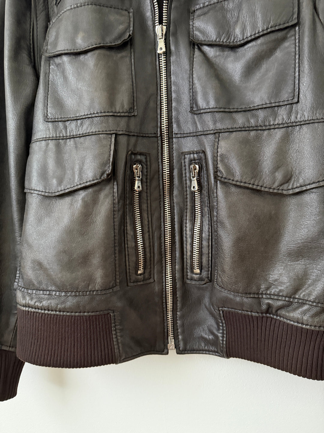 Multi-Zip Faded Leather Jacket