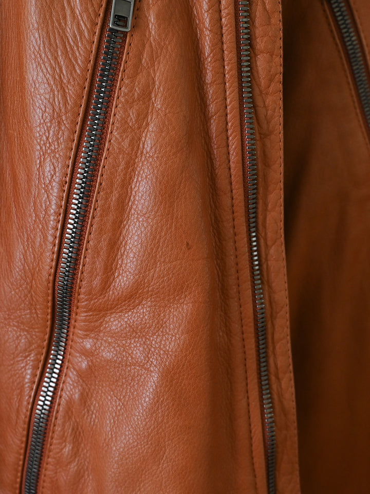 Brown 5 Zip Leather Moto Jacket