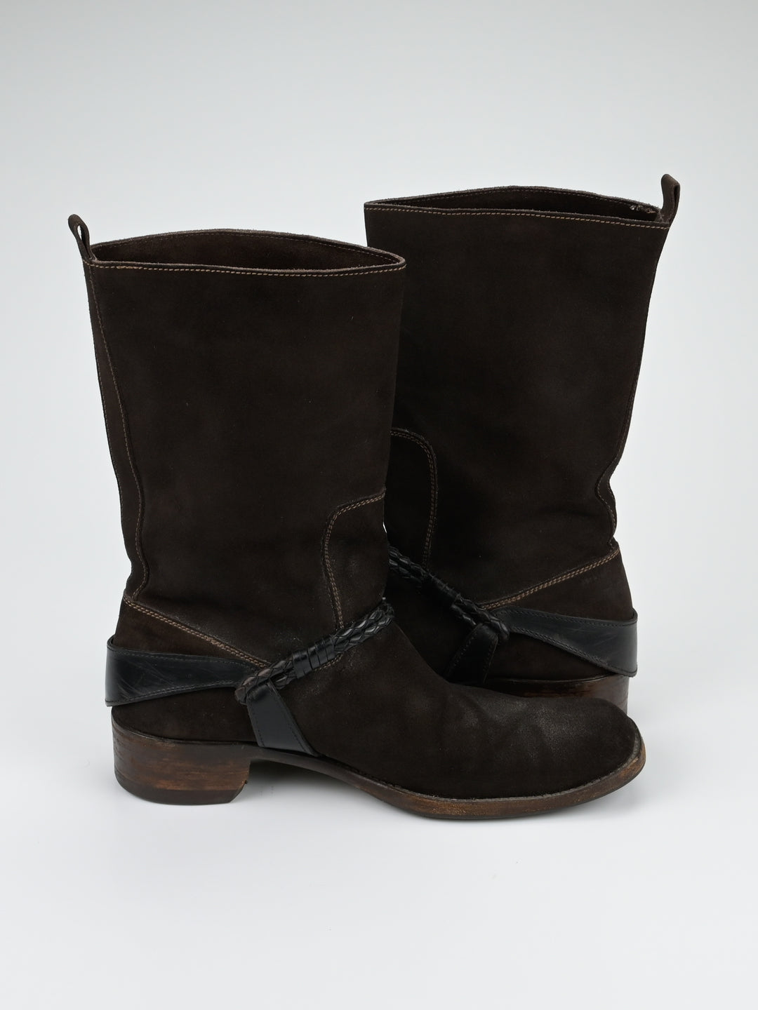 Suede Intrecciato Braided Weave Cord Boots
