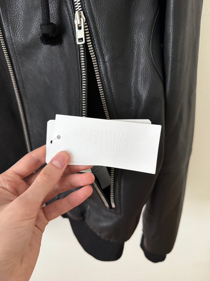 5 Zip Goat Leather Hooded Jacket