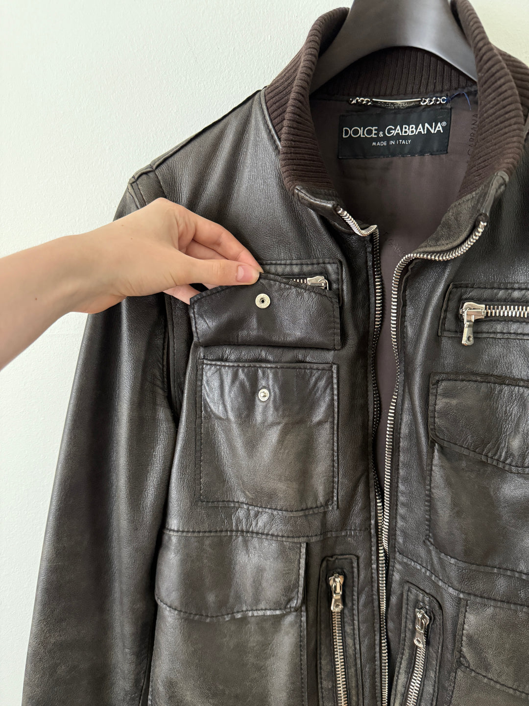 Multi-Zip Faded Leather Jacket
