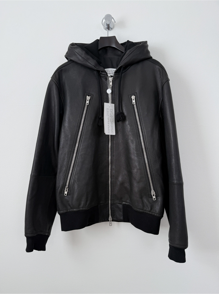 2018 5 Zip Goat Leather Hooded Jacket