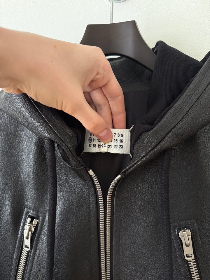 5 Zip Goat Leather Hooded Jacket