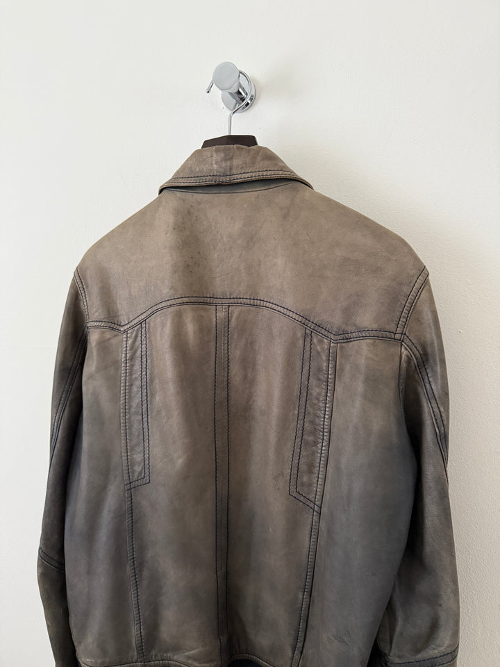 2000s Faded Leather Bomber Jacket