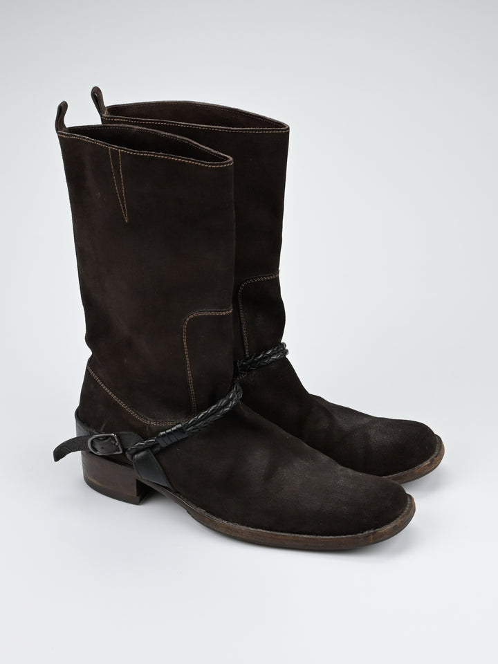 Suede Intrecciato Braided Weave Cord Boots