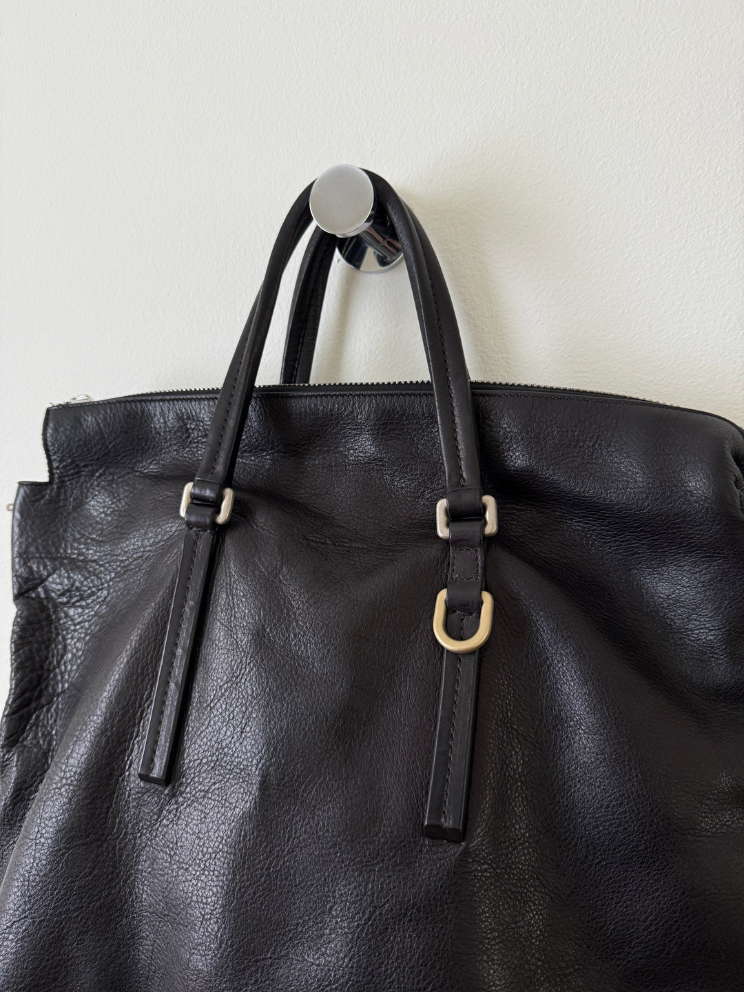 Leather Top Handle Tote Bag