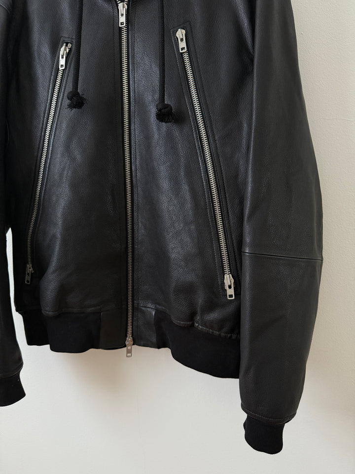 5 Zip Goat Leather Hooded Jacket