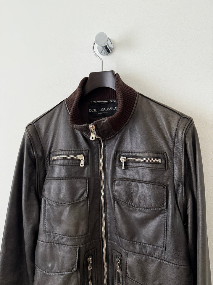 Multi-Zip Faded Leather Jacket