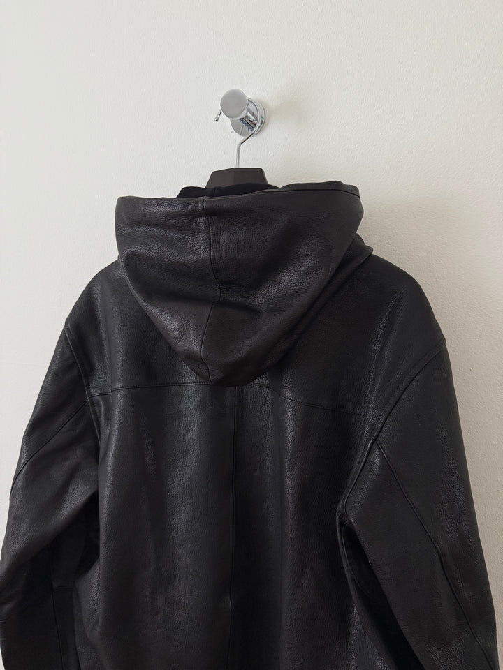 5 Zip Goat Leather Hooded Jacket