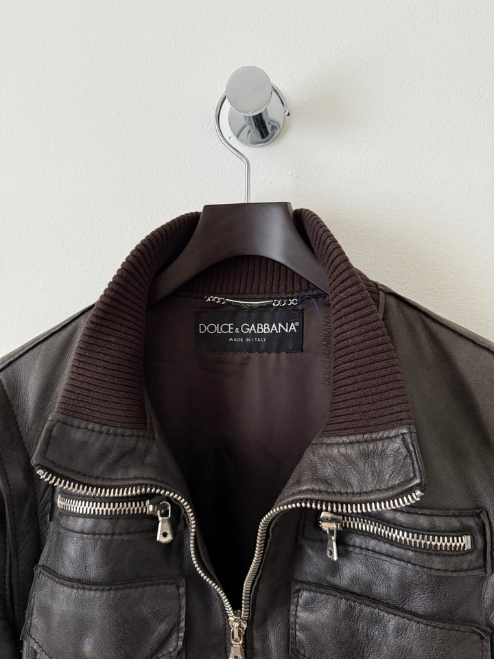 Multi-Zip Faded Leather Jacket