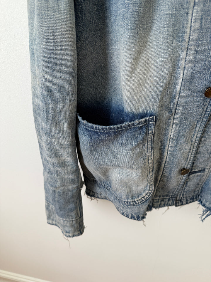 Distressed Denim Wool Lined Jacket