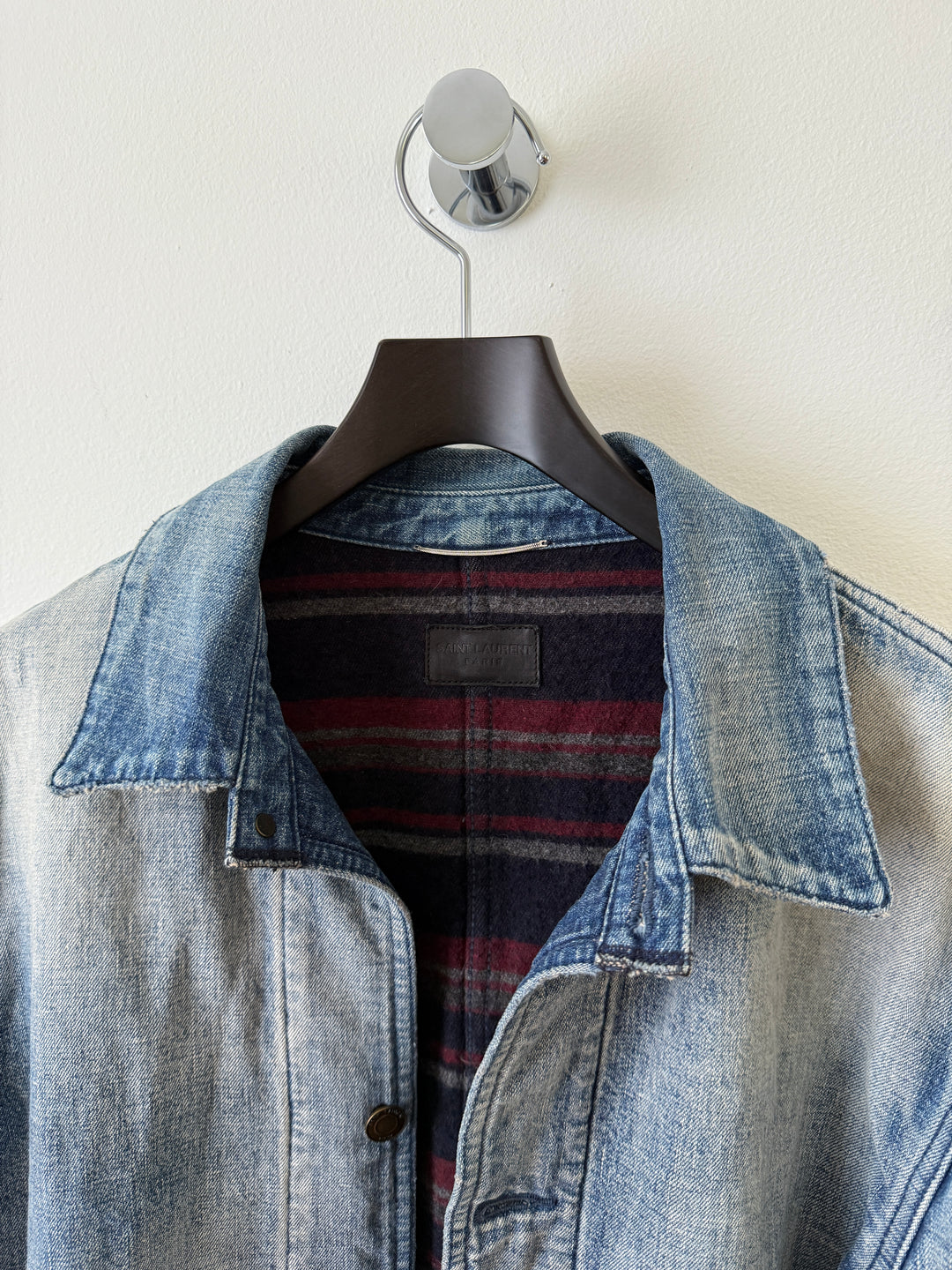 Distressed Denim Wool Lined Jacket