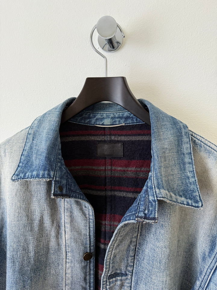 Distressed Denim Wool Lined Jacket