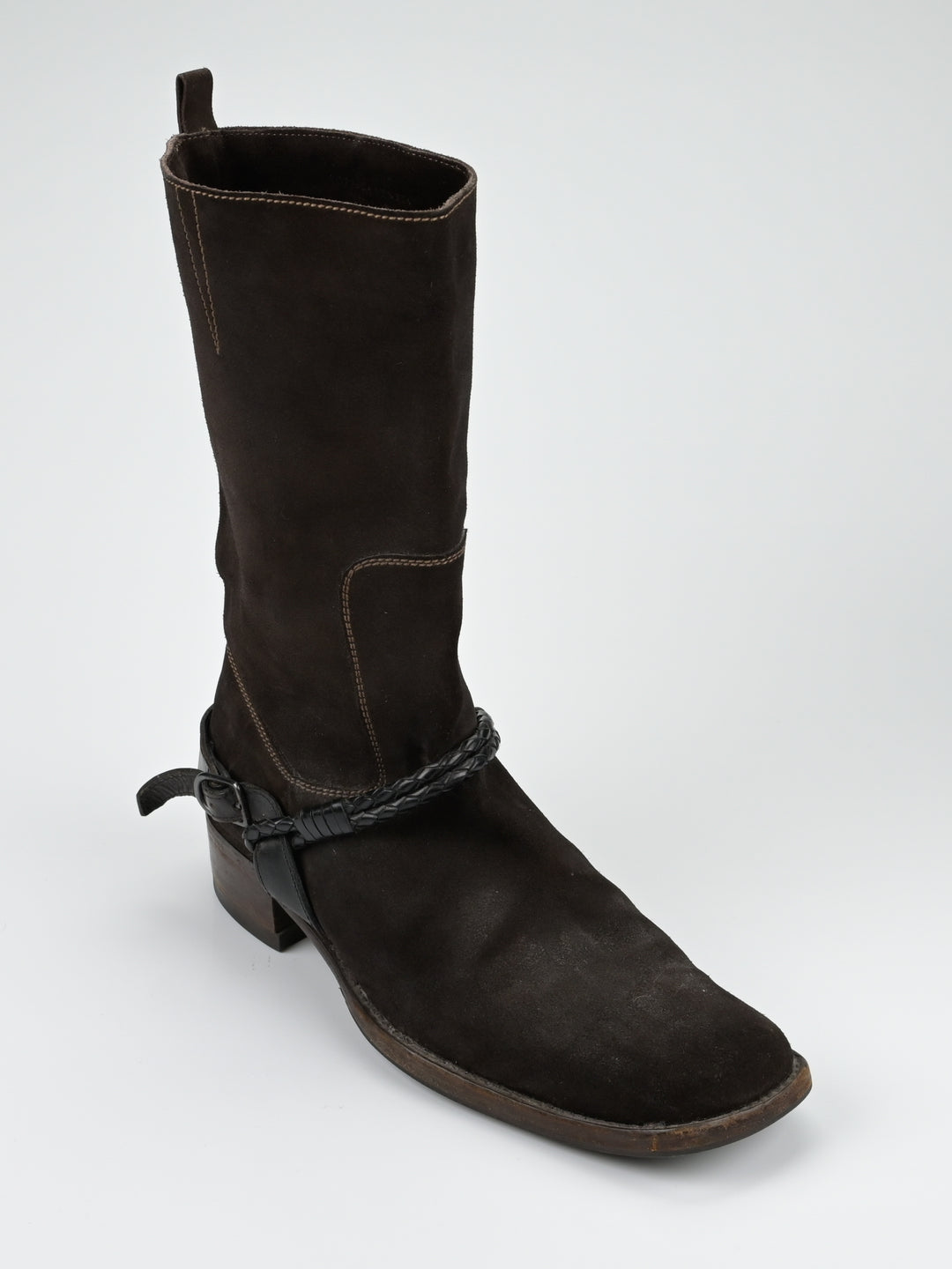 Suede Intrecciato Braided Weave Cord Boots