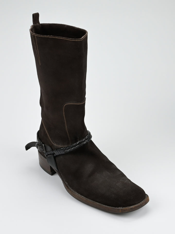 Suede Intrecciato Braided Weave Cord Boots
