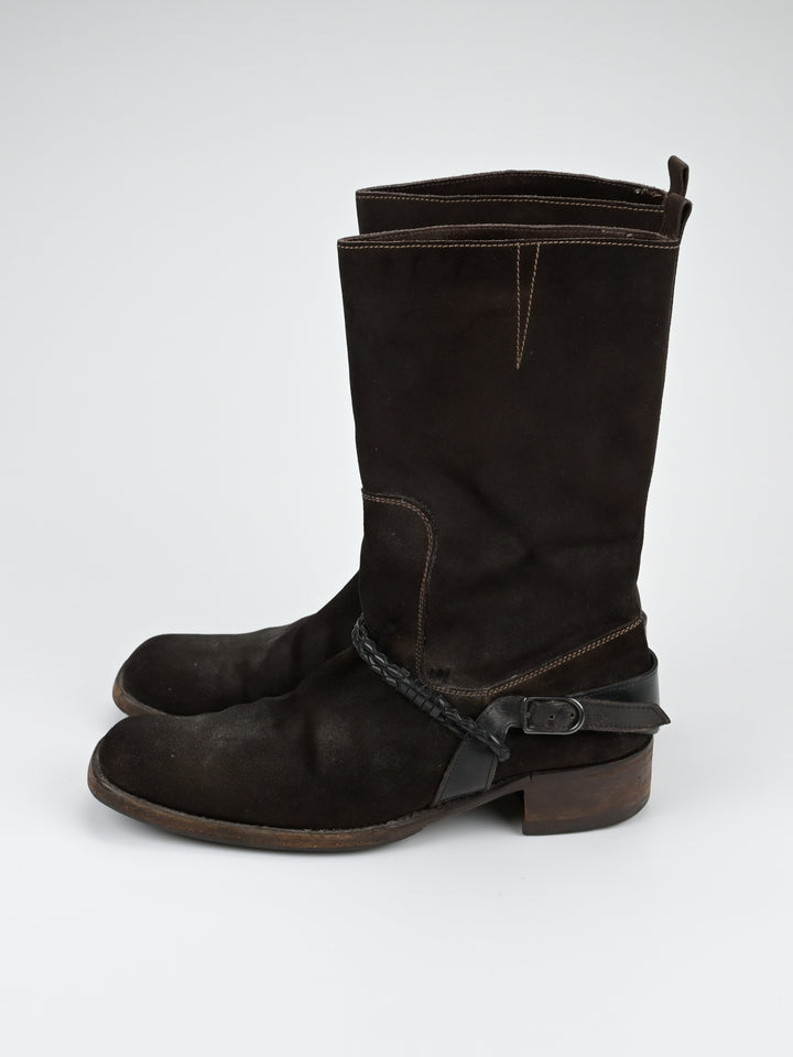 Suede Intrecciato Braided Weave Cord Boots