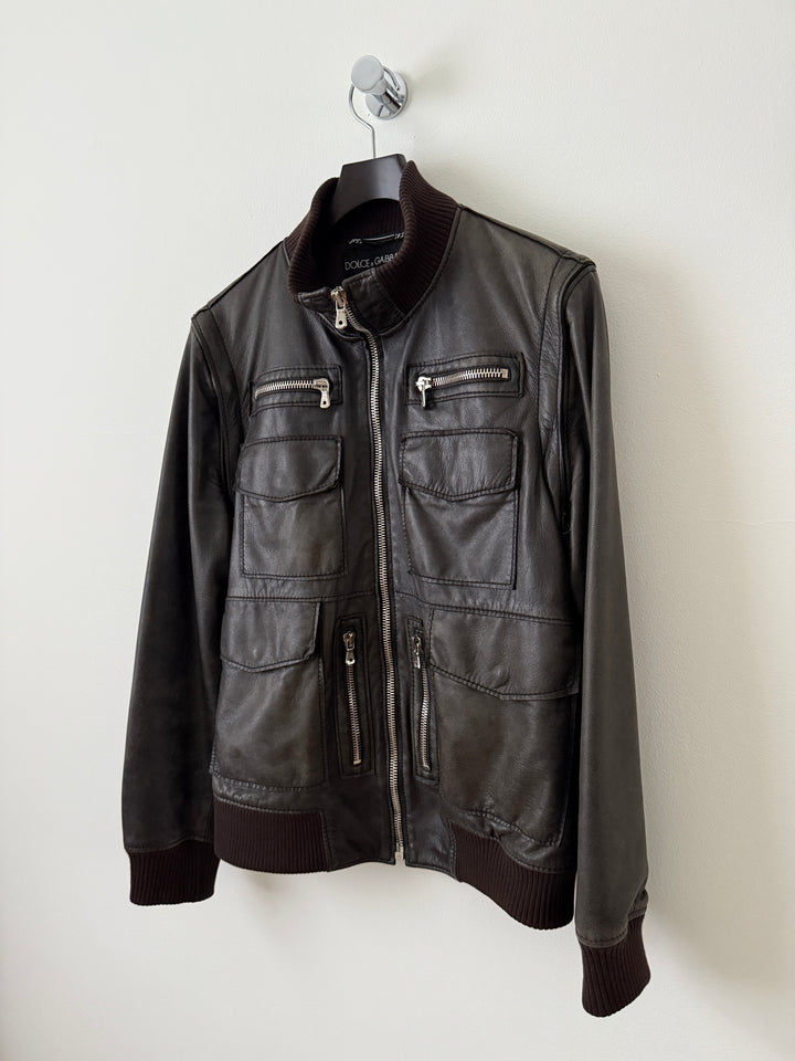 Multi-Zip Faded Leather Jacket