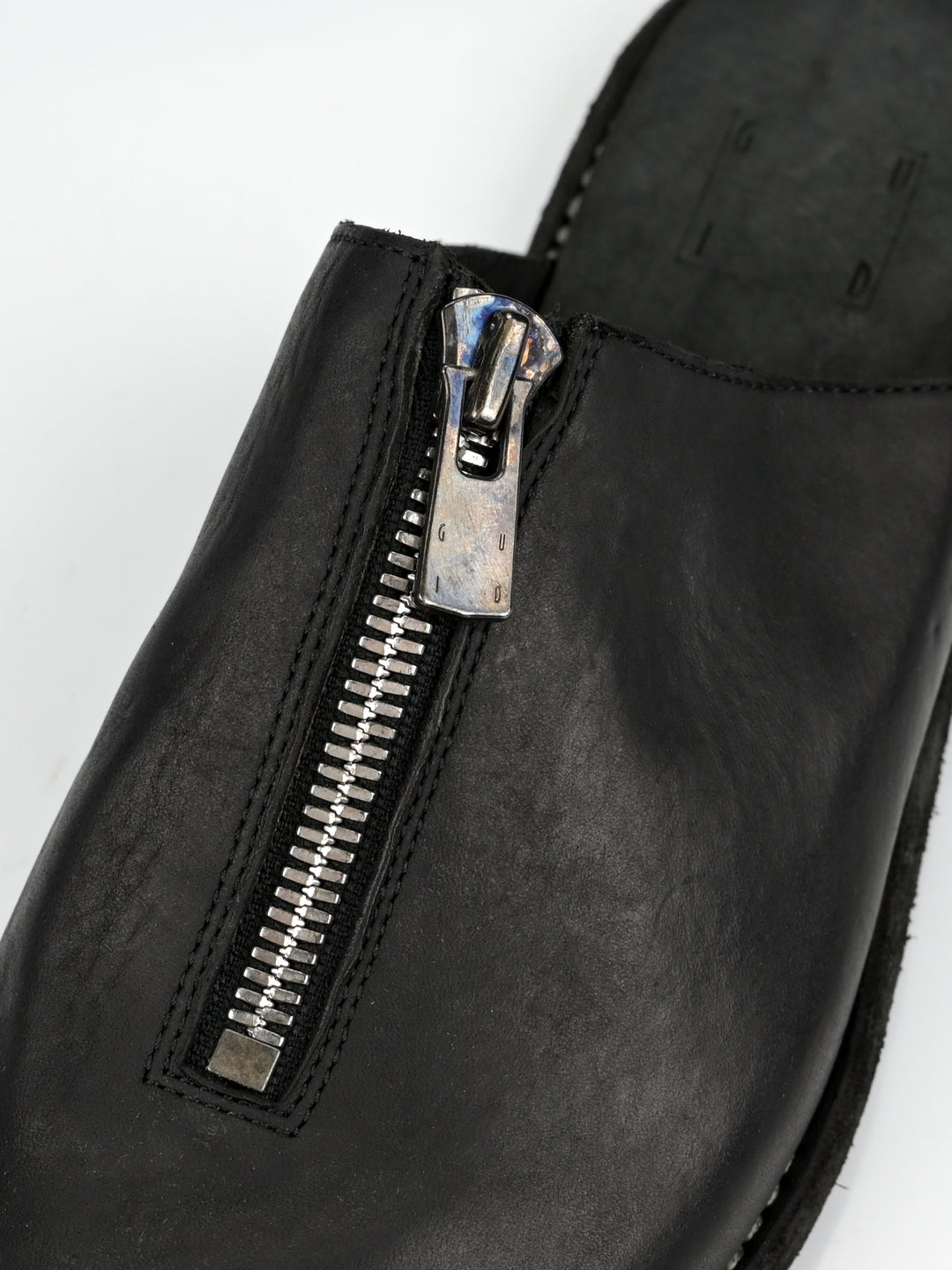 Front Zip Calf Leather Full Grain Slipper