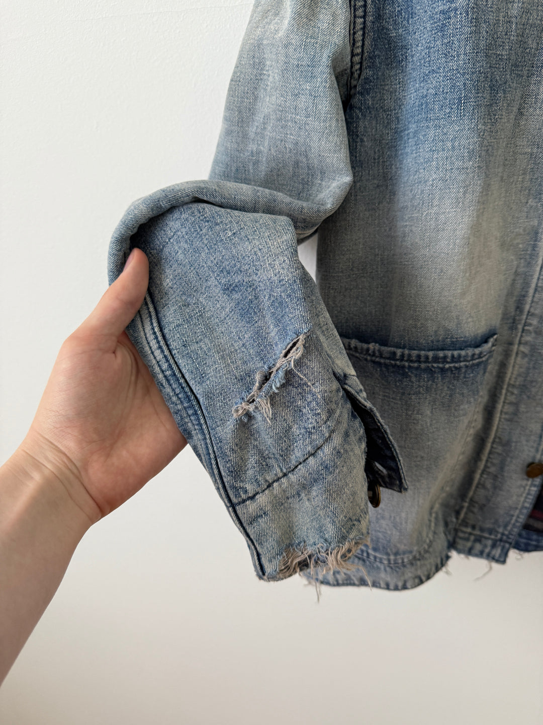 Distressed Denim Wool Lined Jacket