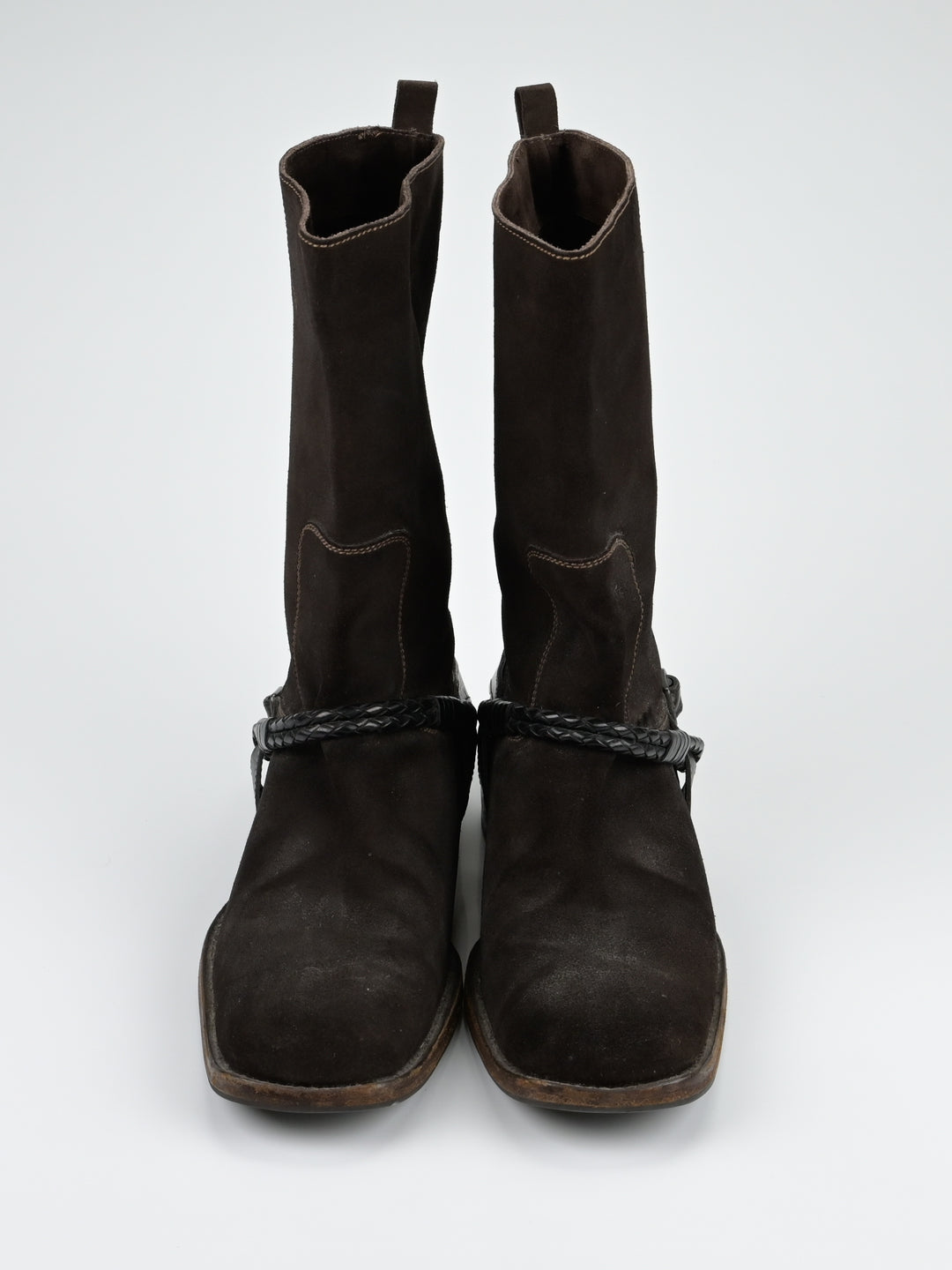 Suede Intrecciato Braided Weave Cord Boots