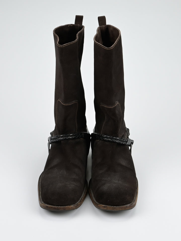 Suede Intrecciato Braided Weave Cord Boots