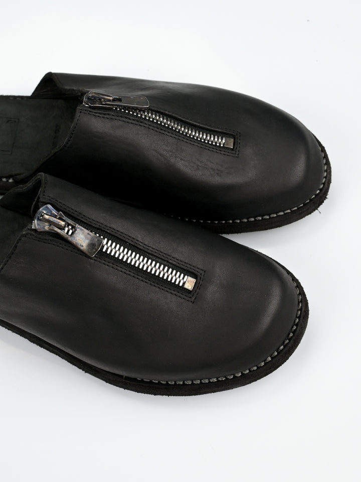 Front Zip Calf Leather Full Grain Slipper