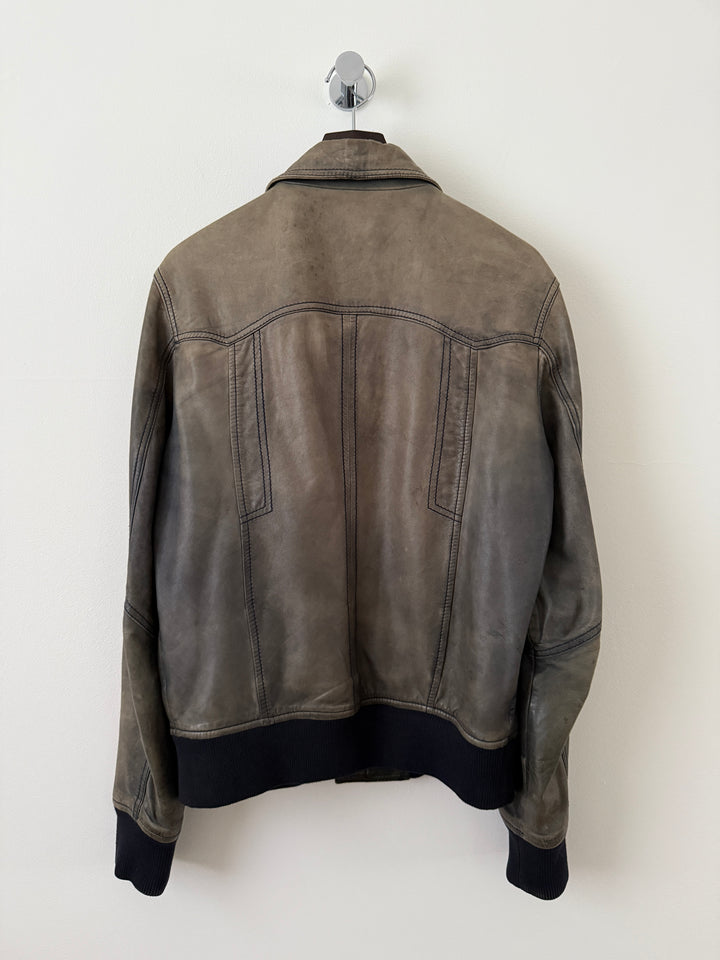2000s Faded Leather Bomber Jacket