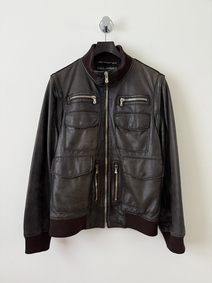 Multi-Zip Faded Leather Jacket