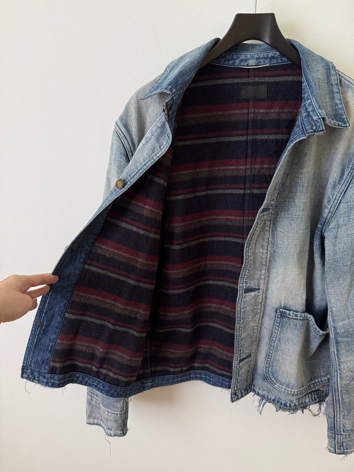 Distressed Denim Wool Lined Jacket