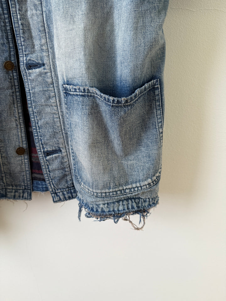 Distressed Denim Wool Lined Jacket