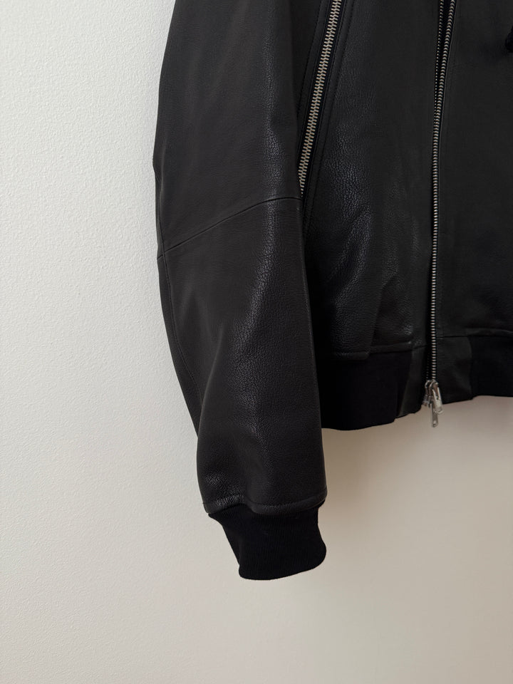5 Zip Goat Leather Hooded Jacket