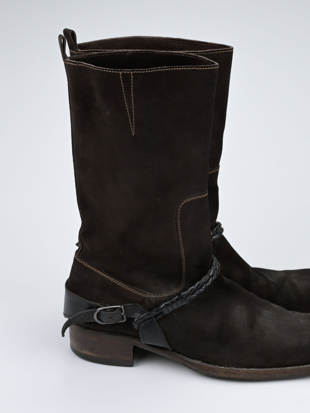 Suede Intrecciato Braided Weave Cord Boots